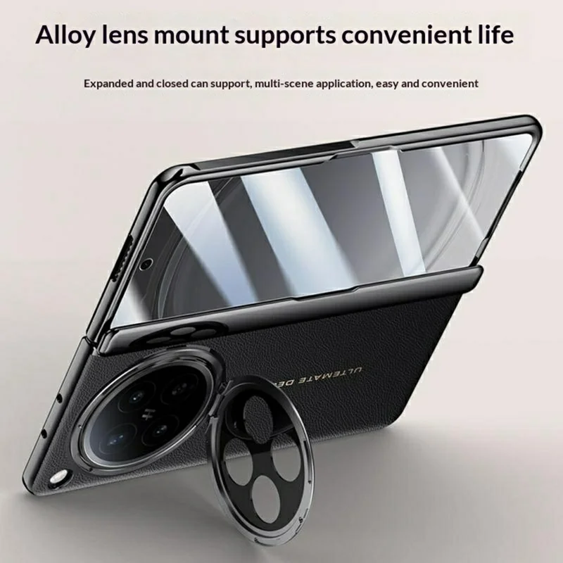 For Oppo Find N6 5G Case with Tempered Glass Screen Protector Lens Kickstand Electroplated Phone Cover - Black