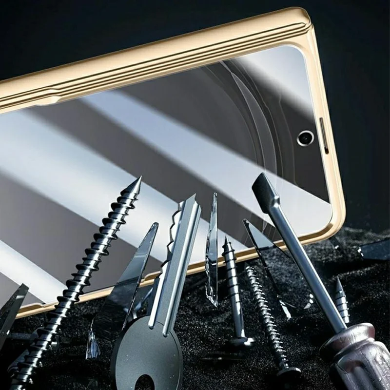 For Oppo Find N6 5G Case with Tempered Glass Screen Protector Lens Kickstand Electroplated Phone Cover - Black