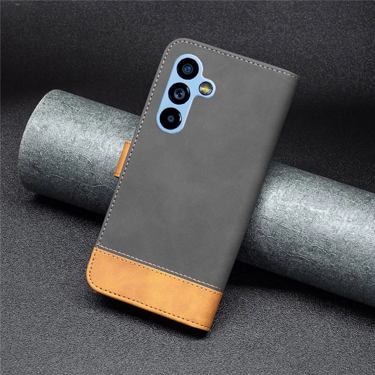 BINFEN COLOR for Samsung Galaxy A54 5G Case Color Splicing Skin Touch Leather Phone Cover Wallet Stand - Black