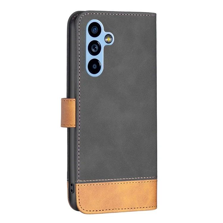 BINFEN COLOR for Samsung Galaxy A54 5G Case Color Splicing Skin Touch Leather Phone Cover Wallet Stand - Black