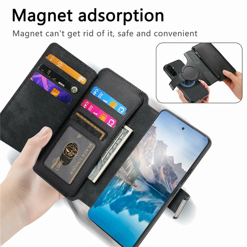 CASENEO MW-02 For Samsung Galaxy S26+ Case Detachable Magnetic Leather Flip Cover - Black
