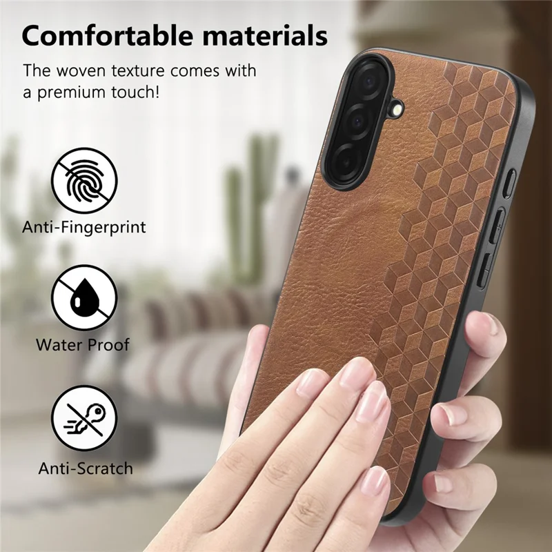 For Samsung Galaxy S26 Magnetic Phone Case with Grid Pattern Protective PU Leather + PC Cover - Brown
