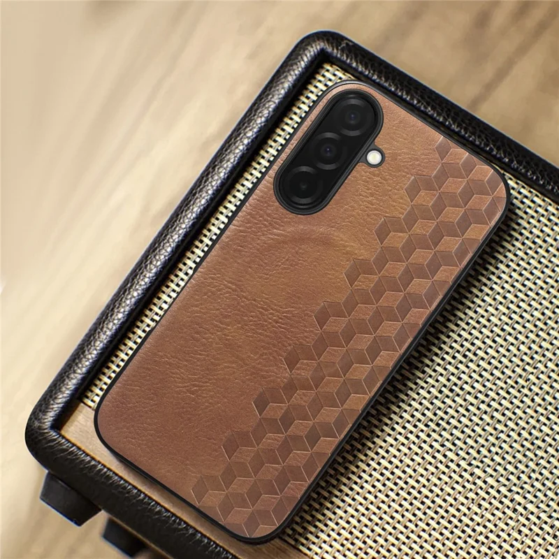 For Samsung Galaxy S26 Magnetic Phone Case with Grid Pattern Protective PU Leather + PC Cover - Brown