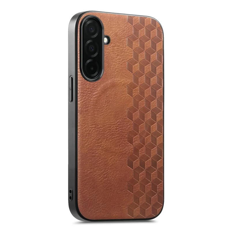 For Samsung Galaxy S26+ Magnetic Phone Case with Grid Pattern Protective PU Leather + PC Cover - Brown