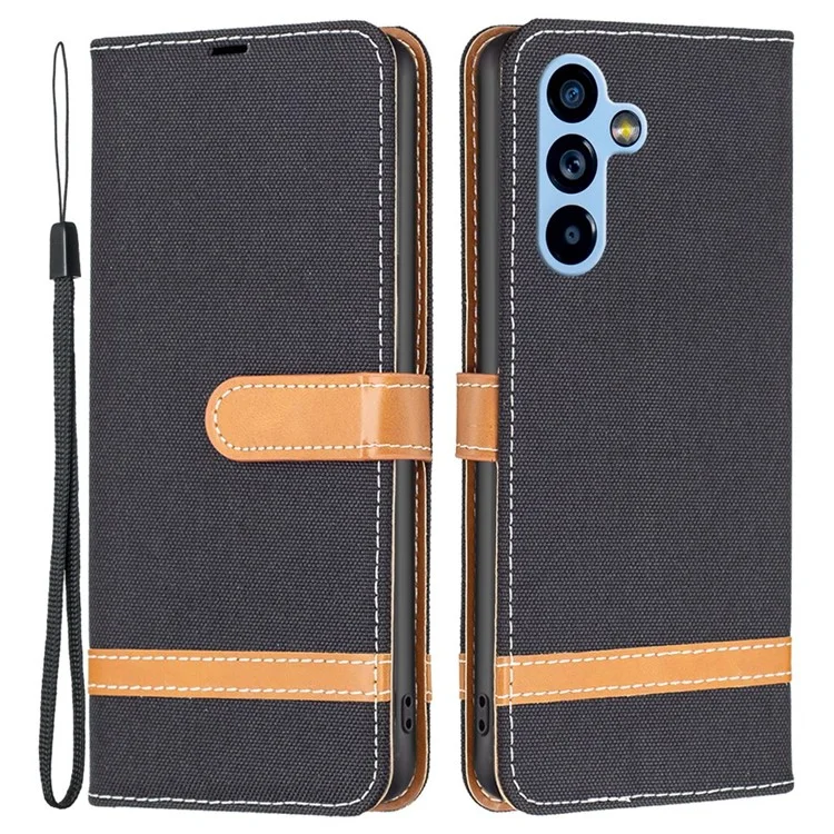 BF Leather Series-2 pour Samsung Galaxy A54 5G Jeans Cloth Texture PU Leather Housse de protection Couleur Splicing Wallet Stand - Noir