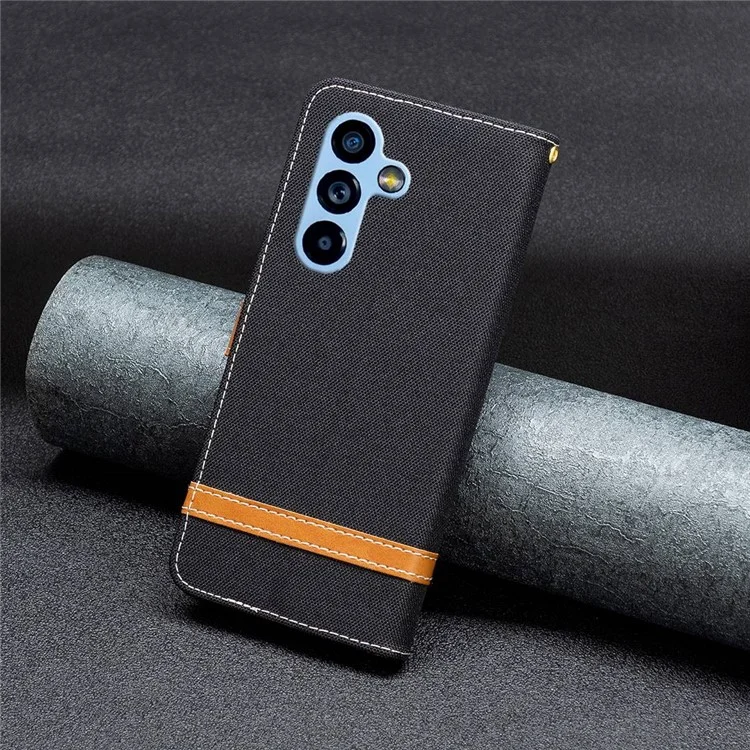 BF Leather Series-2 pour Samsung Galaxy A54 5G Jeans Cloth Texture PU Leather Housse de protection Couleur Splicing Wallet Stand - Noir