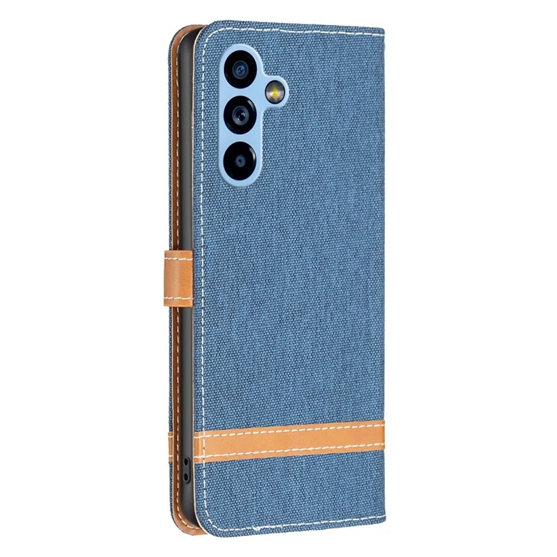 For Samsung Galaxy A54 5G Case Jeans Cloth Texture Leather Wallet Mobile Cover with Stand - Navy Blue