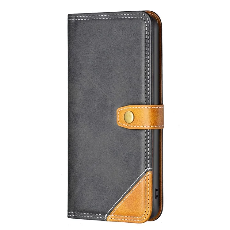 BINFEN COLOR for Samsung Galaxy A54 5G Leather Case with Card Holder Color Splicing Phone Stand Cover - Black