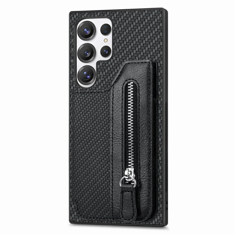 For Samsung Galaxy S26 Ultra Case Leather+PC+TPU Zipper Wallet Phone Cover - Black