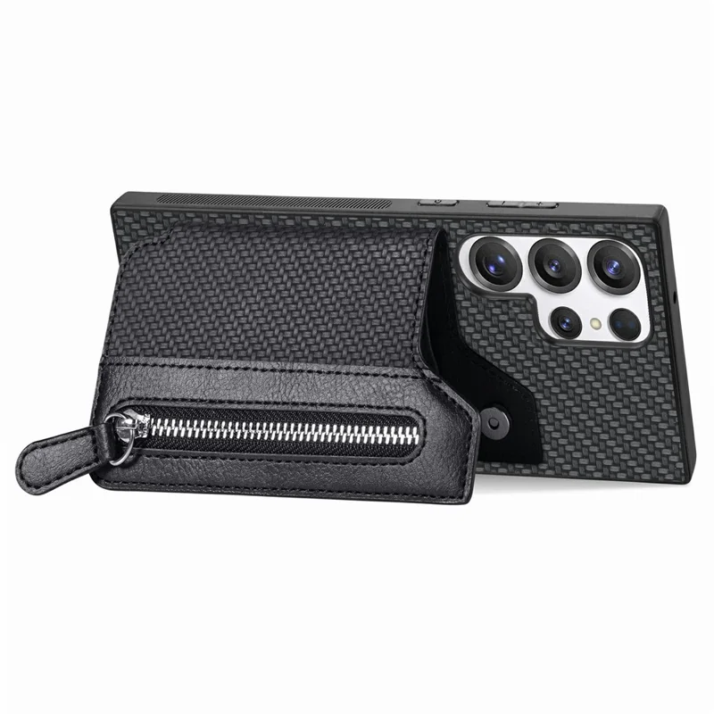For Samsung Galaxy S26 Ultra Case Leather+PC+TPU Zipper Wallet Phone Cover - Black