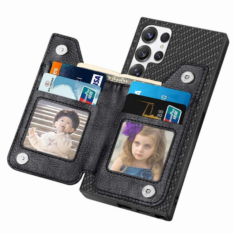 For Samsung Galaxy S26 Ultra Case Leather+PC+TPU Zipper Wallet Phone Cover - Black