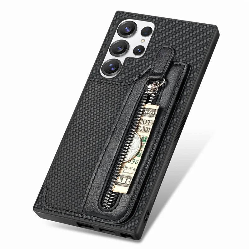 For Samsung Galaxy S26 Ultra Case Leather+PC+TPU Zipper Wallet Phone Cover - Black