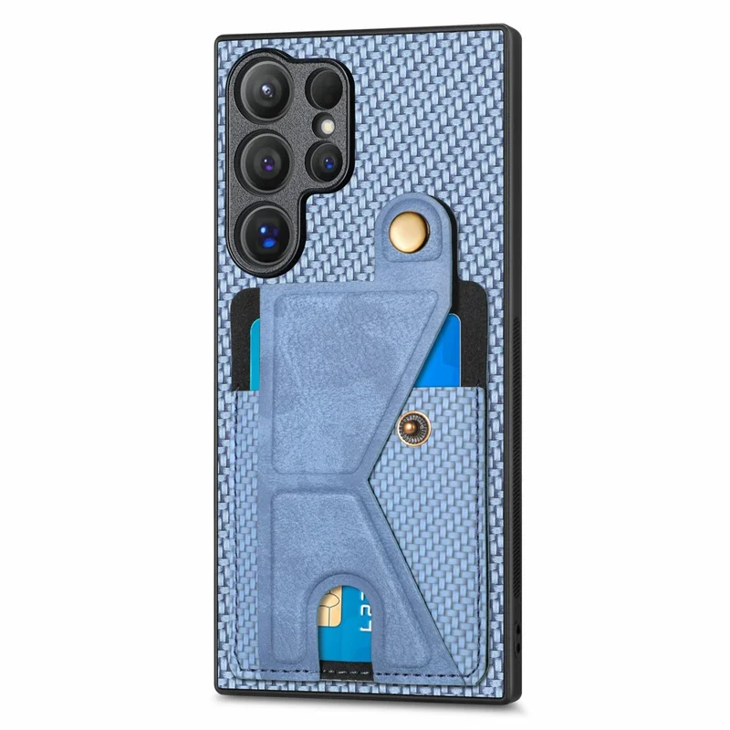 For Samsung Galaxy S26 Ultra K-Shaped Kickstand Case Leather Phone Back Cover - Blue