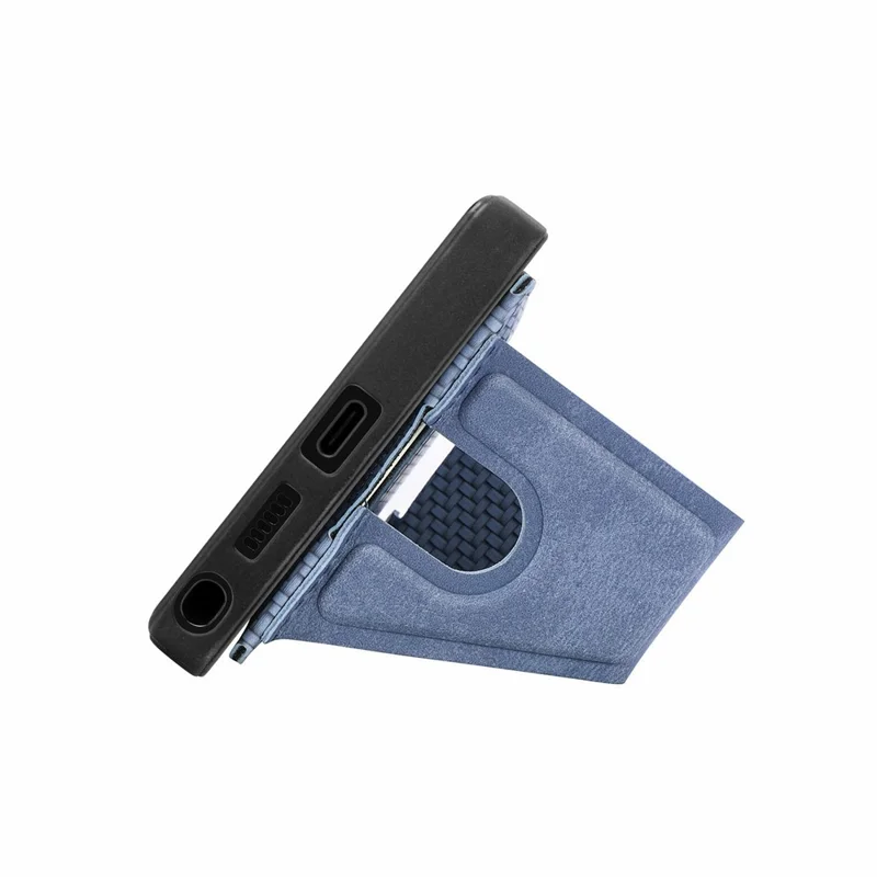 For Samsung Galaxy S26 Ultra K-Shaped Kickstand Case Leather Phone Back Cover - Blue