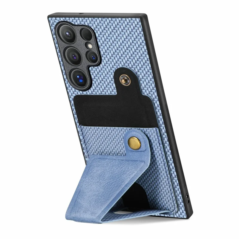 For Samsung Galaxy S26 Ultra K-Shaped Kickstand Case Leather Phone Back Cover - Blue