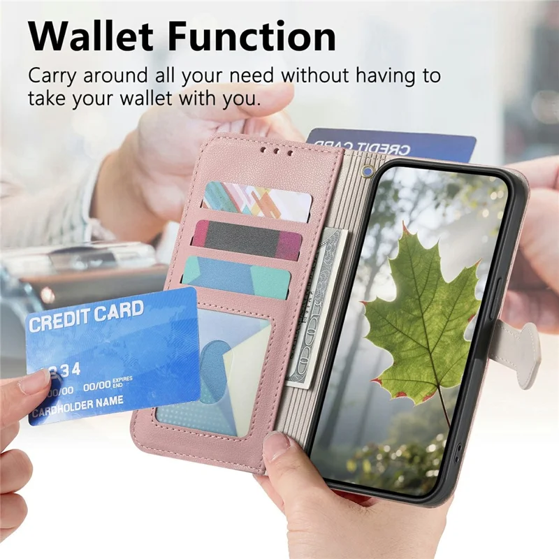 For Samsung Galaxy S26 Ultra Stand Case Leaf Shape Magnetic Clasp Leather Phone Cover with Hand Strap - Rose Gold
