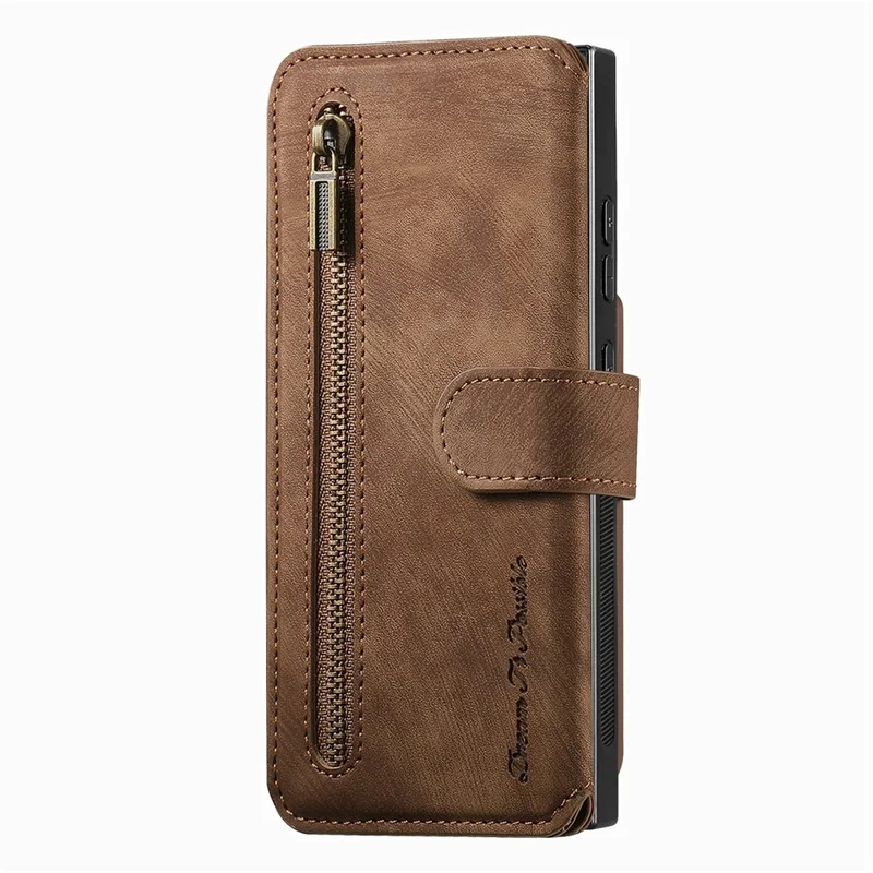 For Samsung Galaxy S26 Ultra Leather Case Phone Back Cover with RFID Blocking Zipper Wallet Kickstand - Brown