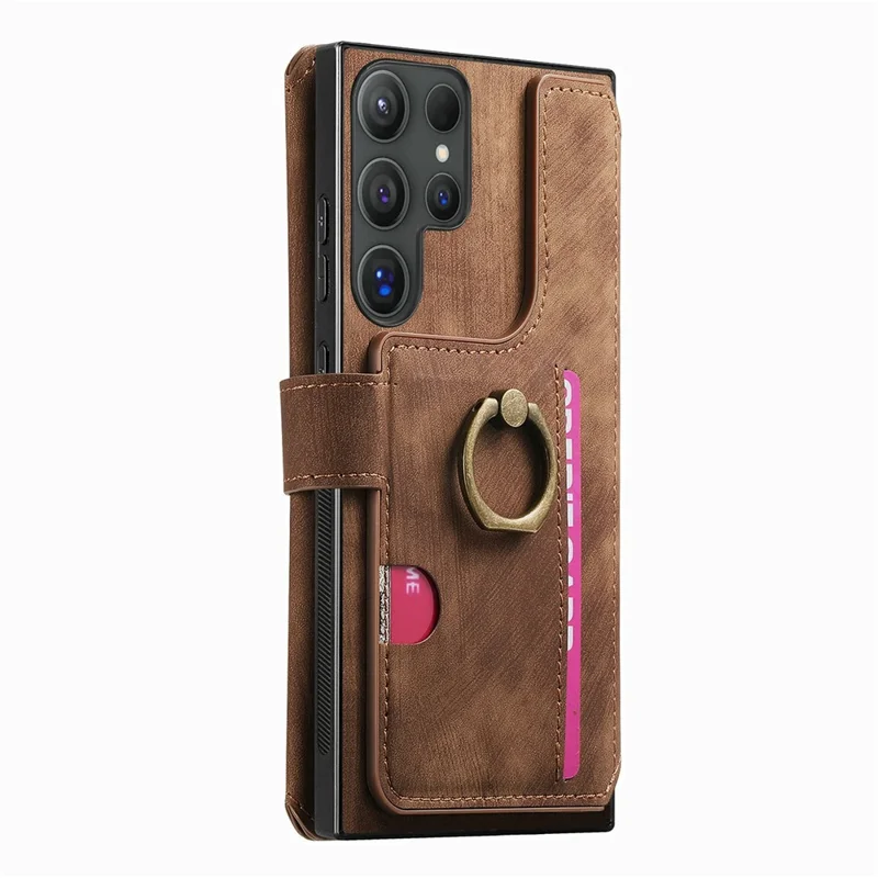 For Samsung Galaxy S26 Ultra Leather Case Phone Back Cover with RFID Blocking Zipper Wallet Kickstand - Brown