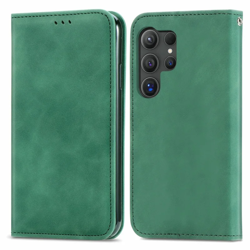 For Samsung Galaxy S26 Ultra Leather Case with Card Holder Magnetic Absorption Phone - Green