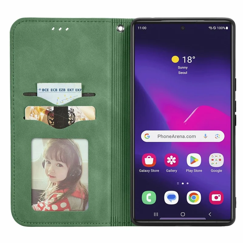 For Samsung Galaxy S26 Ultra Leather Case with Card Holder Magnetic Absorption Phone - Green