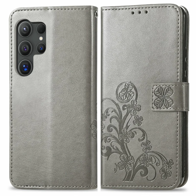 For Samsung Galaxy S26 Ultra Leather Case Four-Leaf Clover Wallet Phone Coverv - Grey