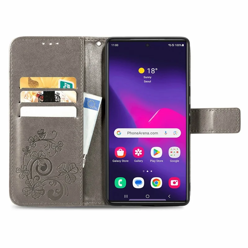 For Samsung Galaxy S26 Ultra Leather Case Four-Leaf Clover Wallet Phone Coverv - Grey