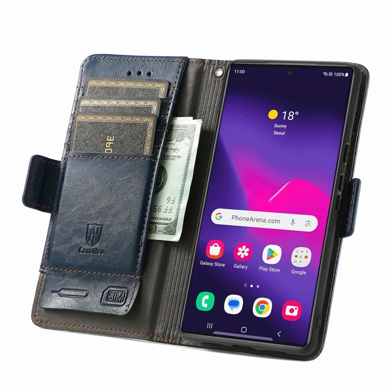 CASENEO For Samsung Galaxy S26 Ultra Phone Cases PU Leather Cover Stand with RFID Blocking Wallet - Dark Blue