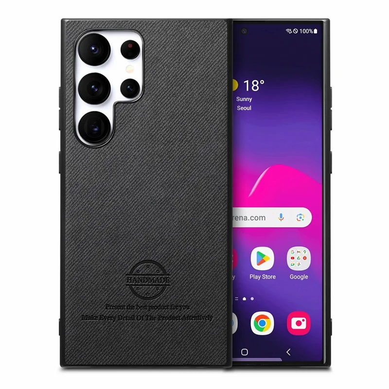 For Samsung Galaxy S26 Ultra Case Leather Phone Back Cover with Cloth Texture - Black