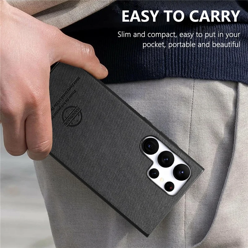 For Samsung Galaxy S26 Ultra Case Leather Phone Back Cover with Cloth Texture - Black