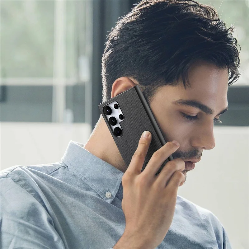 For Samsung Galaxy S26 Ultra Case Leather Phone Back Cover with Cloth Texture - Black