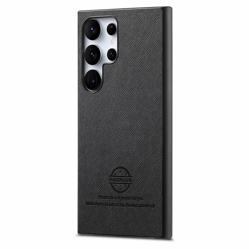 For Samsung Galaxy S26 Ultra Case Leather Phone Back Cover with Cloth Texture - Black