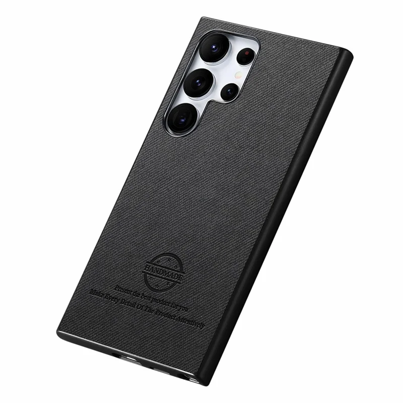 For Samsung Galaxy S26 Ultra Case Leather Phone Back Cover with Cloth Texture - Black