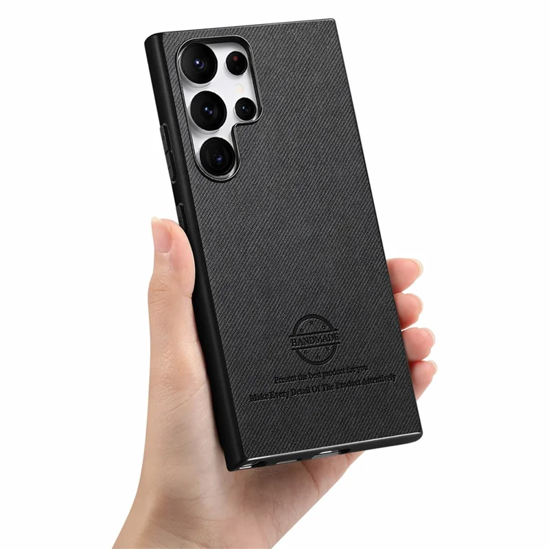 For Samsung Galaxy S26 Ultra Case Leather Phone Back Cover with Cloth Texture - Black