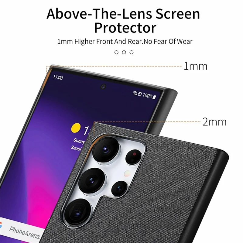 For Samsung Galaxy S26 Ultra Case Leather Phone Back Cover with Cloth Texture - Black