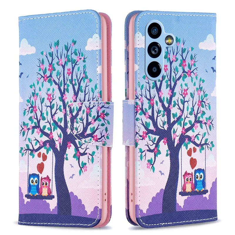 For Samsung Galaxy A54 5G Leather Case Pattern Printing Wallet Stand Flip Mobile Cover - Two Owls