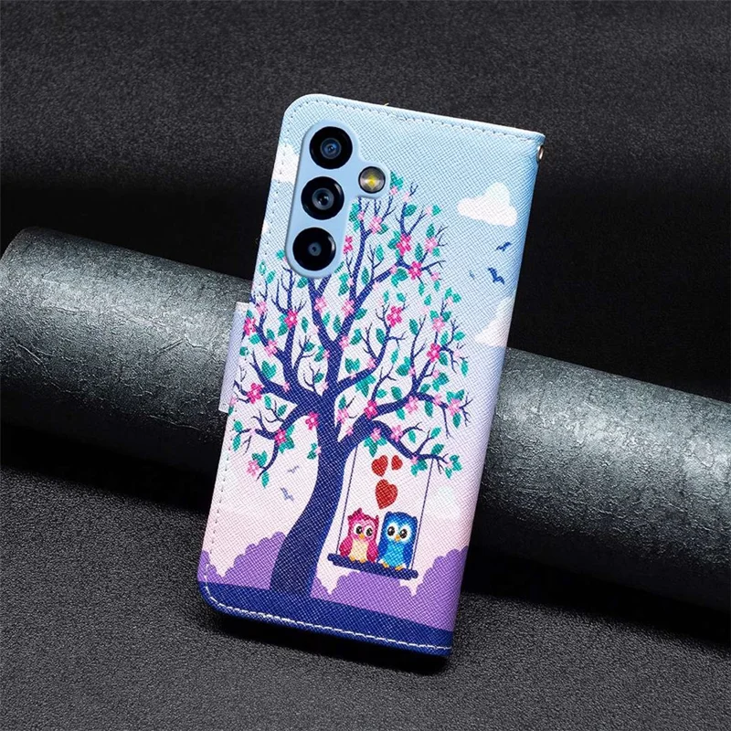 For Samsung Galaxy A54 5G Leather Case Pattern Printing Wallet Stand Flip Mobile Cover - Two Owls