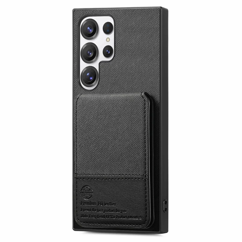 For Samsung Galaxy S26 Ultra Phone Case Cloth Texture Leather + PC + TPU Cover with RFID Blocking Card Holder - Black