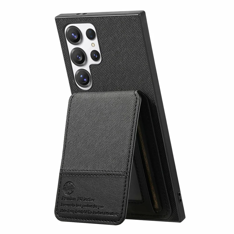 For Samsung Galaxy S26 Ultra Phone Case Cloth Texture Leather + PC + TPU Cover with RFID Blocking Card Holder - Black