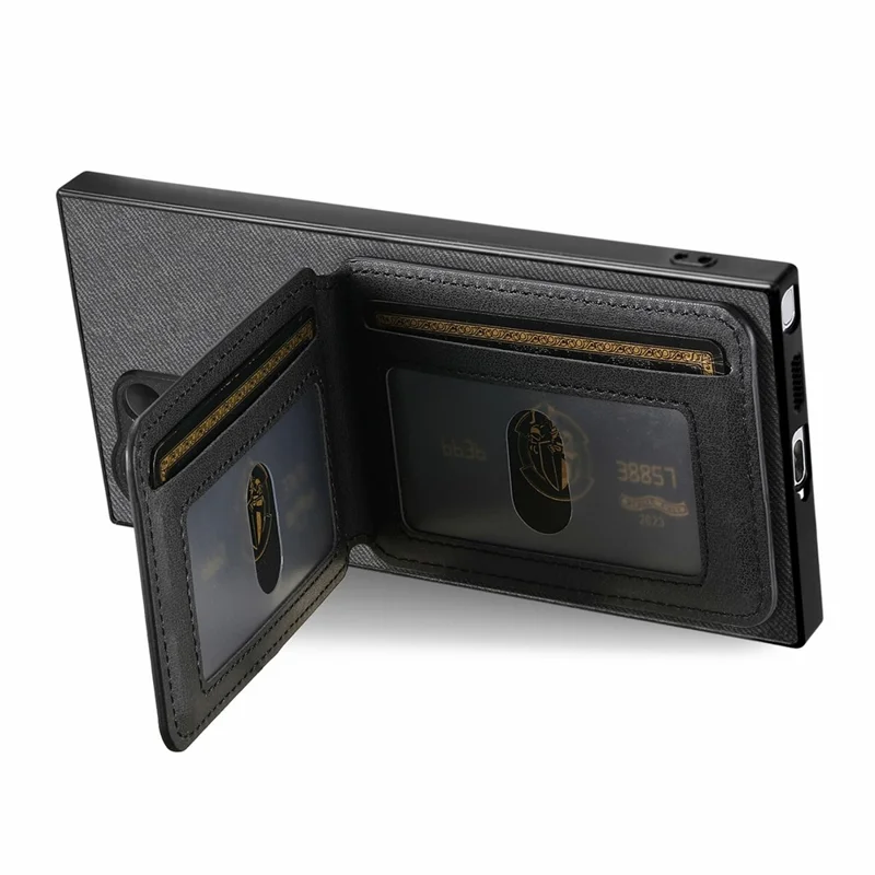 For Samsung Galaxy S26 Ultra Phone Case Cloth Texture Leather + PC + TPU Cover with RFID Blocking Card Holder - Black