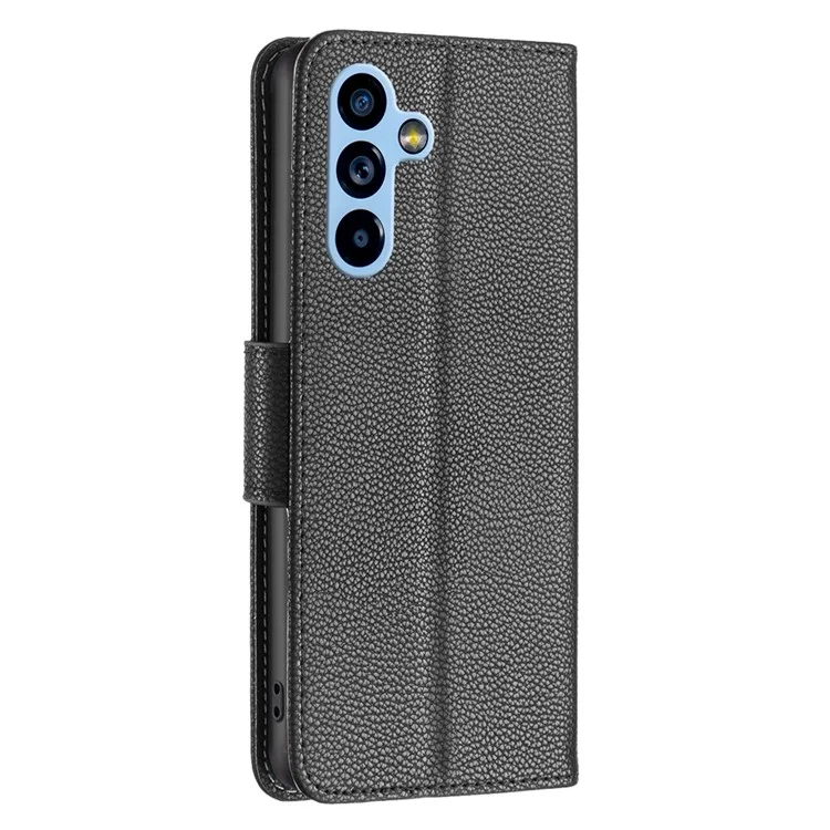 Кожаный чехол BF Leather Case Series-3 для Samsung Galaxy A54 5G с текстурой личи, противоцарапающий чехол-бумажник ПУ-кожи с подставкой с ручкой - черный