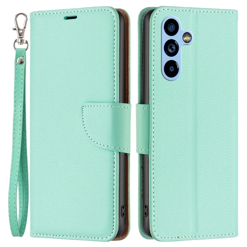 For Samsung Galaxy A54 5G Wallet Case Litchi Texture Flip Leather Mobile Cover Stand with Strap - Green