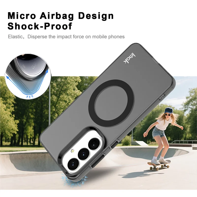 IMAK Para Samsung Galaxy S26+ Capa Magnética Cor de Açúcar Anti Queda TPU + PET - Preto