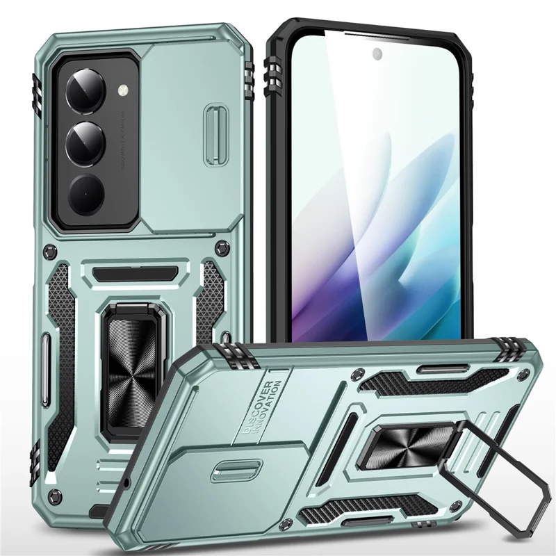 Xiaomi 15 hylster med støtte, skydelås til kamera, beskyttelsesdæksel til PC + TPU, faldsikker telefonbeskyttelse - Grøn