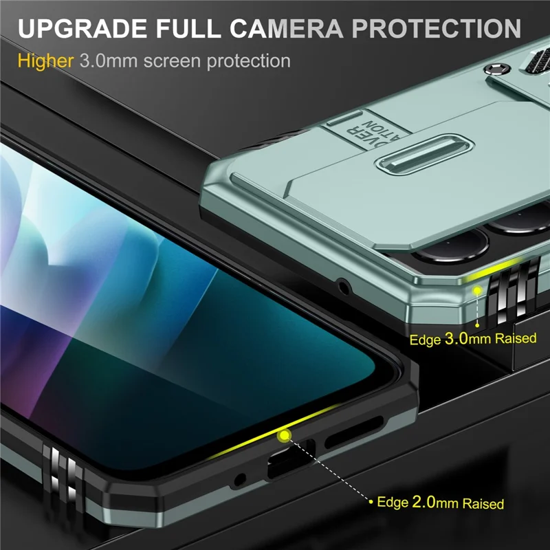 Xiaomi 15 hylster med støtte, skydelås til kamera, beskyttelsesdæksel til PC + TPU, faldsikker telefonbeskyttelse - Grøn