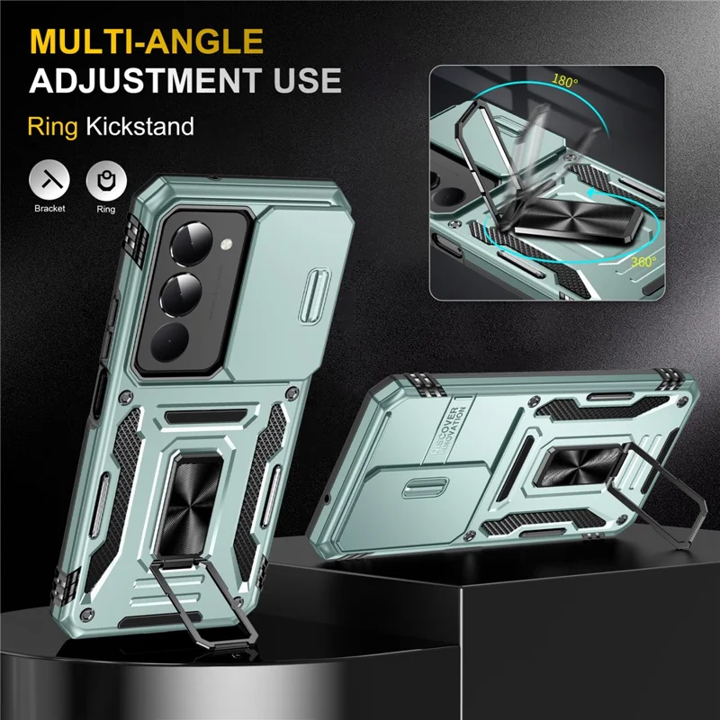 Xiaomi 15 hylster med støtte, skydelås til kamera, beskyttelsesdæksel til PC + TPU, faldsikker telefonbeskyttelse - Grøn