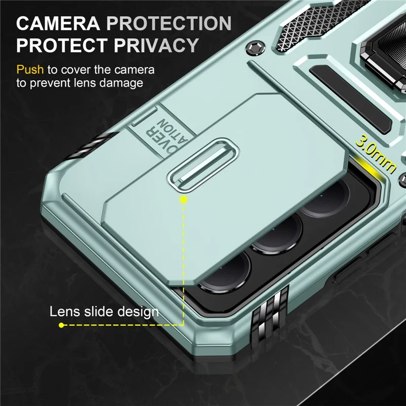 Xiaomi 15 hylster med støtte, skydelås til kamera, beskyttelsesdæksel til PC + TPU, faldsikker telefonbeskyttelse - Grøn