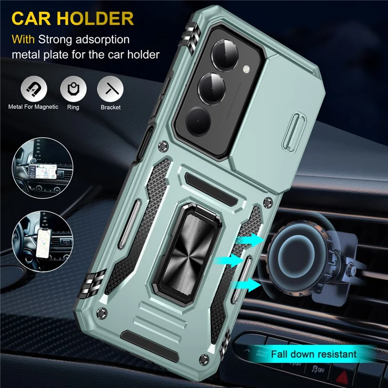 Xiaomi 15 hylster med støtte, skydelås til kamera, beskyttelsesdæksel til PC + TPU, faldsikker telefonbeskyttelse - Grøn