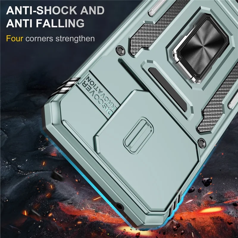 For Xiaomi 15T Case Kickstand Slide Lens Lid PC + TPU Drop-Proof Phone Cover - Green