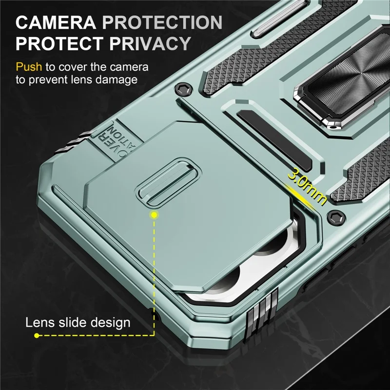 For Xiaomi 15T Case Kickstand Slide Lens Lid PC + TPU Drop-Proof Phone Cover - Green