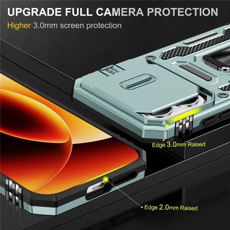 For Xiaomi 17 Case Kickstand Slide Lens Lid PC + TPU Drop-Proof Phone Cover - Green